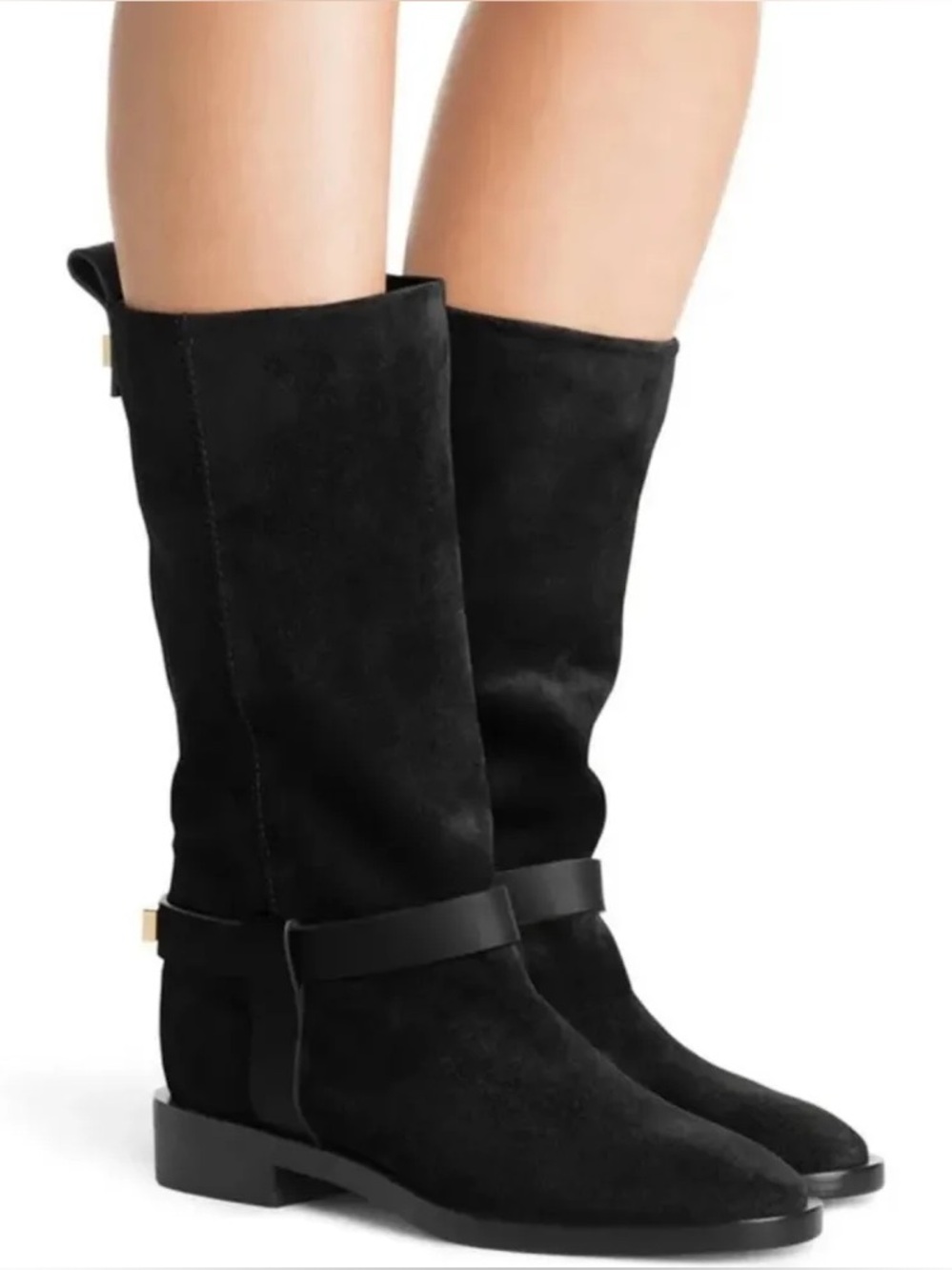 Stuart Weitzman Casey Black Suede Harness Boots 8